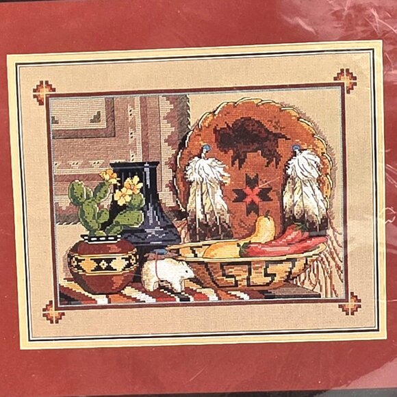 Sunset Counted Cross Stitch 1995 Native American Still Life 13601 New Sealed NOS - Picture 2 of 4